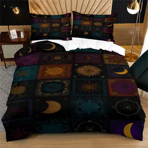 Vintage Art Patchwork Duvet Cover Set (2-3 Pcs): Includes 1 Duvet Cover + 1/2 Pillowcases (no Filler), with Autumn Pumpkins, Holly, Ethnic Geometry, Celestial Patterns. Easy To Wash, Perfect for Bedrooms, Homestays, Holiday Decor. Decorative Duvet Cover