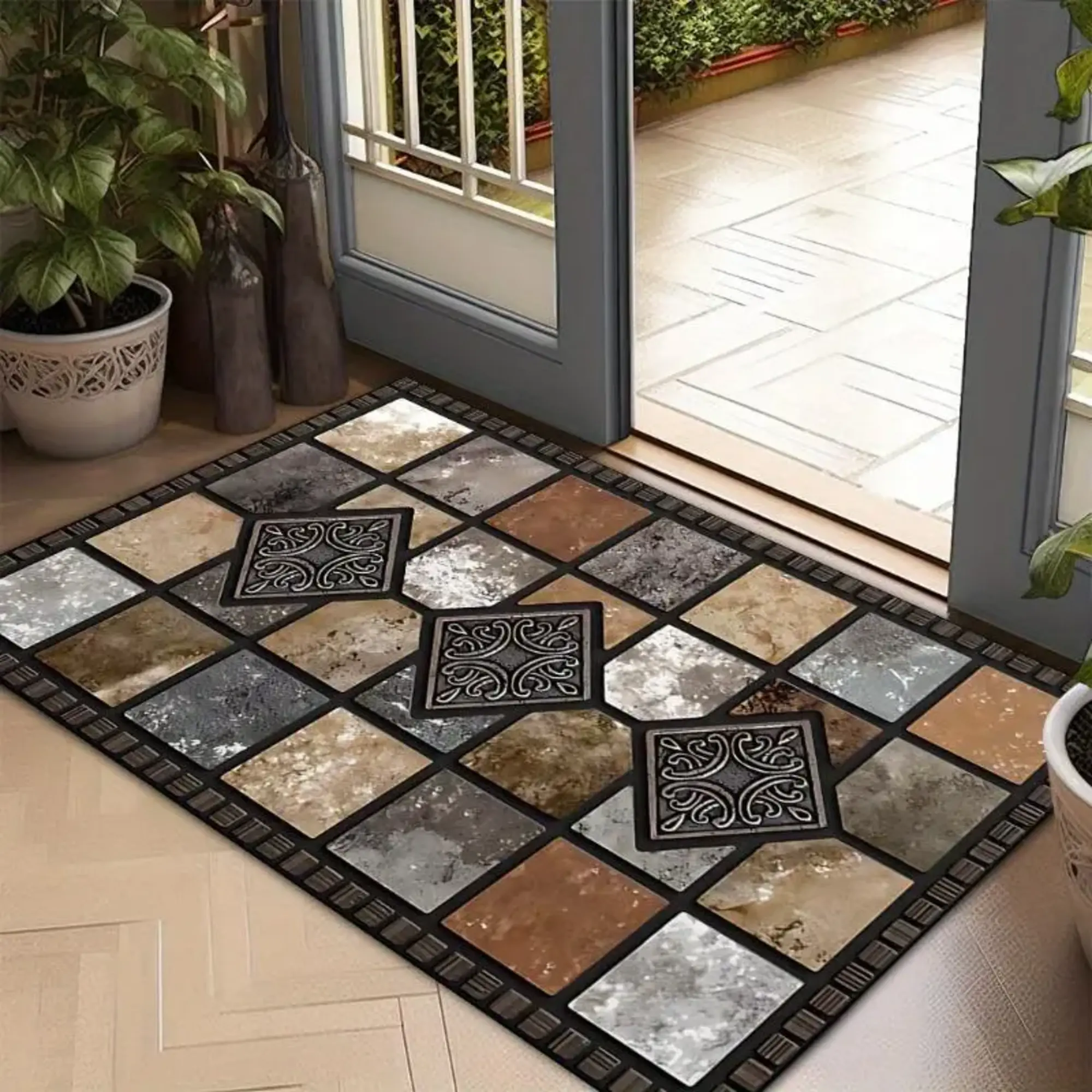 [SALE 50%] Washable Polyester Doormat Backing Welcome Mat Red for Home Garden Living Spaces Machine Made Entryway Rug Available Decorate
