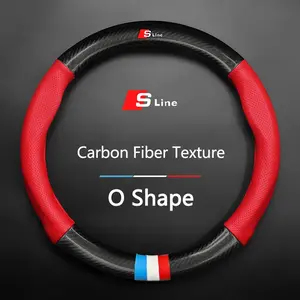 Car Steering Wheel Cover, Breathable Suede Microfiber, Carbon Fiber Accessories, for Audi Sline A4 B8 B6 B9 B7 A3 8p 8v 8L A6 C7 C6 C5 Q5 A5 Q7 A1 Q3 A7