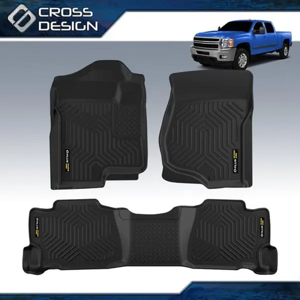 CROSSDESIGN 3D TPE Car & Truck Floor Mats , Upgraded Car Interior Accessory, Custom-Fit for 07-13 Silverado Sierra 1500 2500 3500 Crew Cab