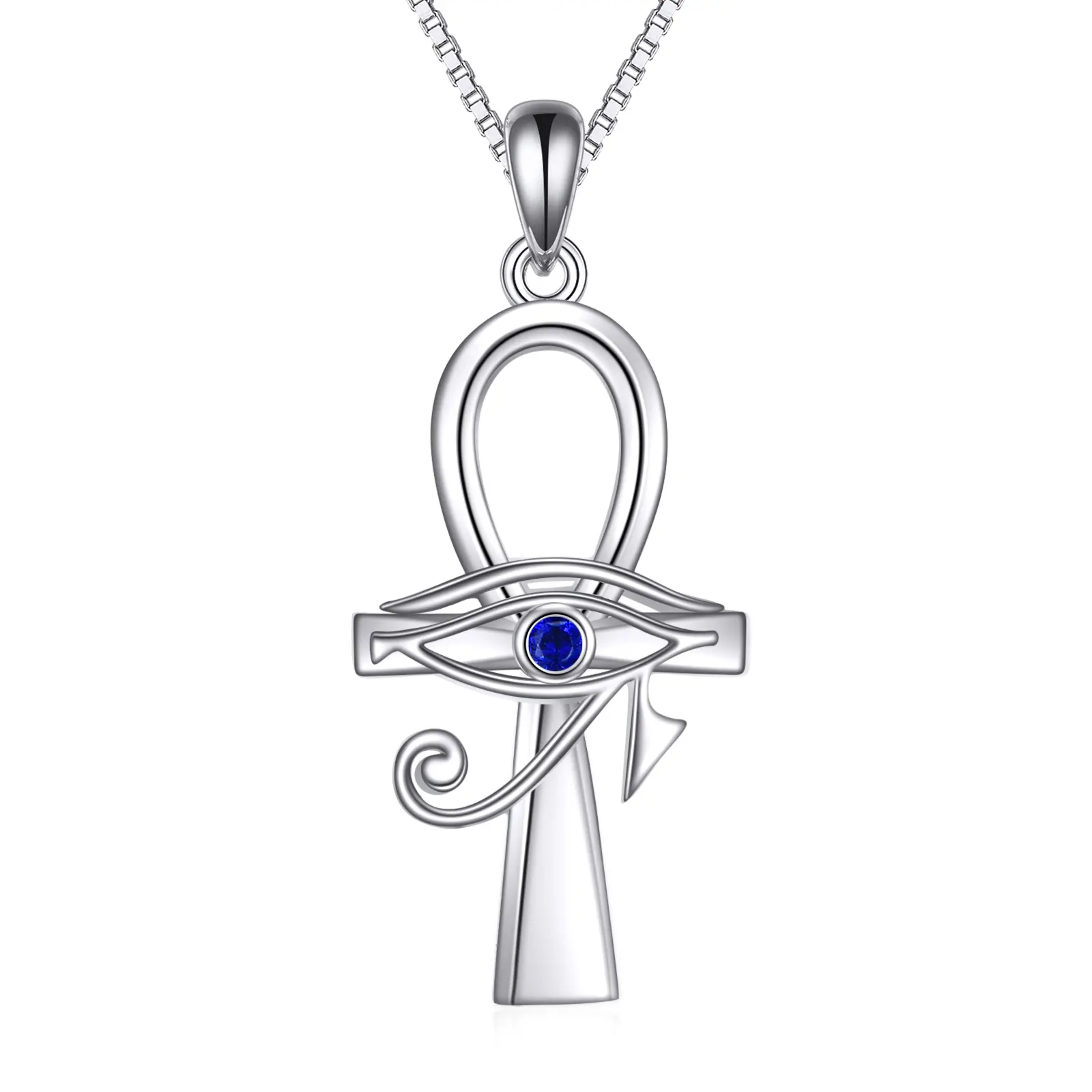 Sterling Silver Ankh Pendant Necklace with Eye of Horus - Ancient Egyptian Jewelry Gifts for Women, Ideal for Birthday Presents to Friends, Mother, Bestie, Father, Female, Adults