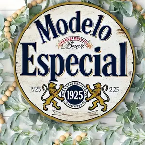 Modelo Beer Vintage Style 8 * 8 Inch Round Metal Sign / Home And Office Decor Aluminum Wall Art / Ideal Gift For Living Room / Bar / Cafe / Indoor And Outdoor - 1pc Gifts Birthday Graduation
