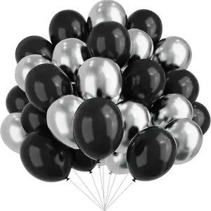 5/10/12inch Black and Silver Balloons, 10/30/60pcs Metallic Silver and Matte Black Balloons for Birthday Baby Shower Gender Reveal Wedding Engagement Anniversary New Year Prom Graduation Party Decoration Supplies