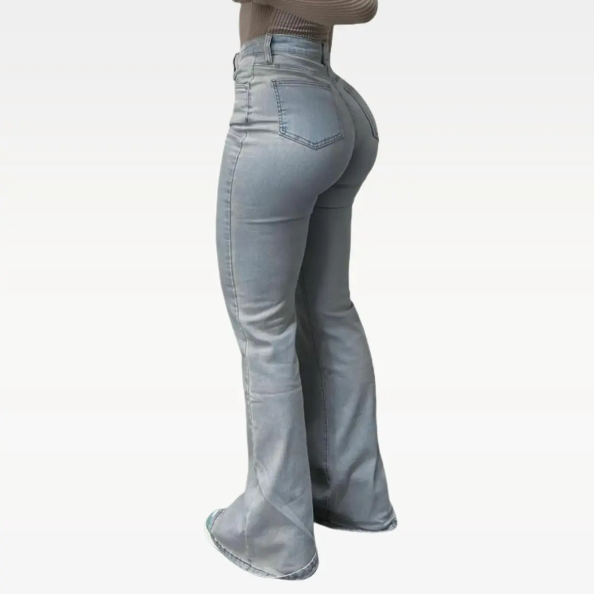 SHAPUM High Waisted Flare Leg Jeans Stretchy Denim Pants M042707
