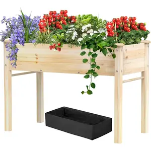48x24x31IN Elevated Wooden Raised Garden Bed with Legs, Reinforced Large Planter Box for Vegetable Flower Herb Outdoor, Standing Growing Bed forGardening/Backyard/Patio/Balcony, Liner Included