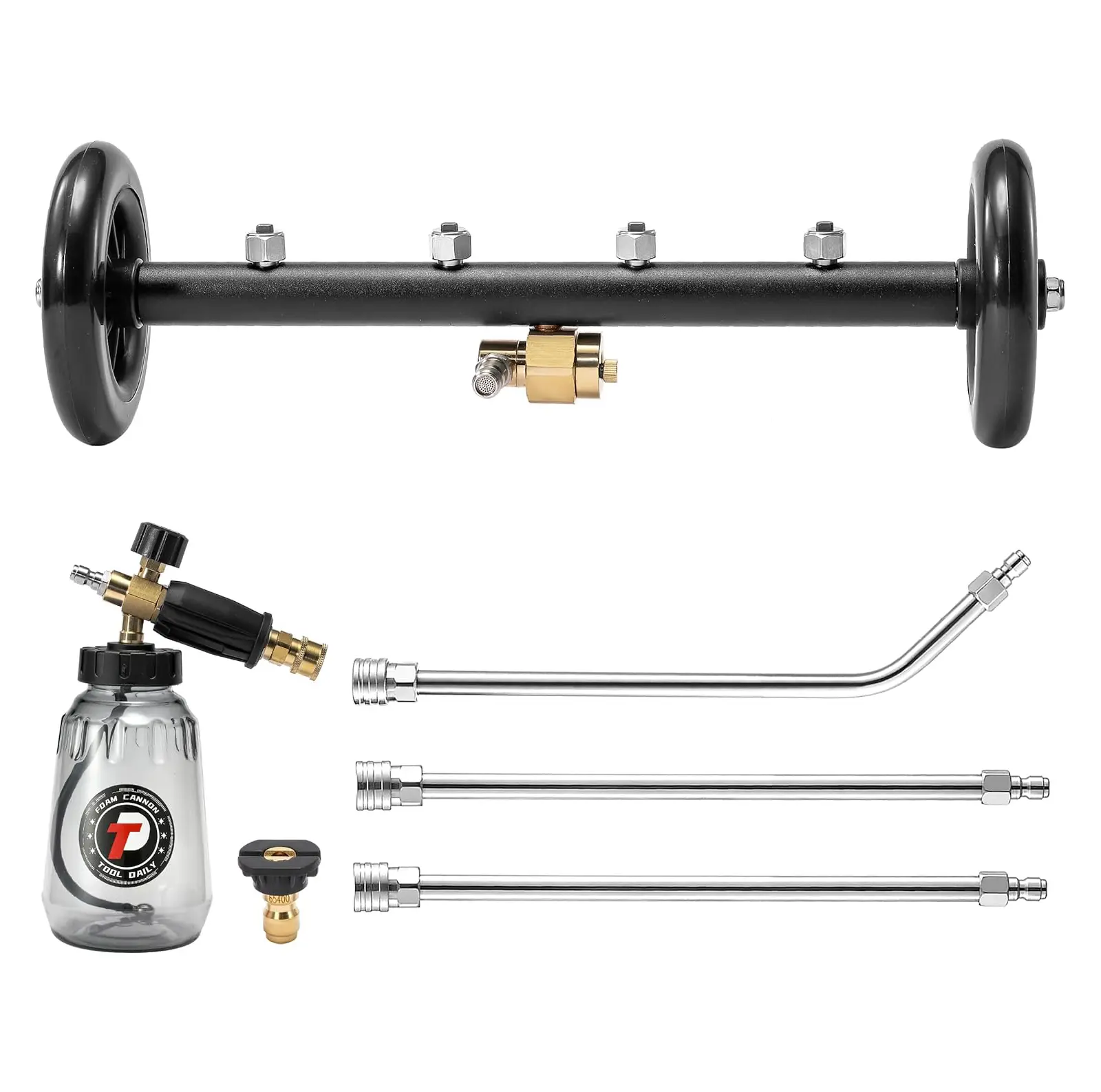 Tool Daily 16-Inch Undercarriage Pressure Washer Attachment, Dual-Function Undercarriage Cleaner with 1L Foam Cannon & 3-Piece Extension Wand, 3600 PSI Water Broom, Pressure Washer Accessories, Christmas Gift, Power Washer Lance【DealsForYouDays】