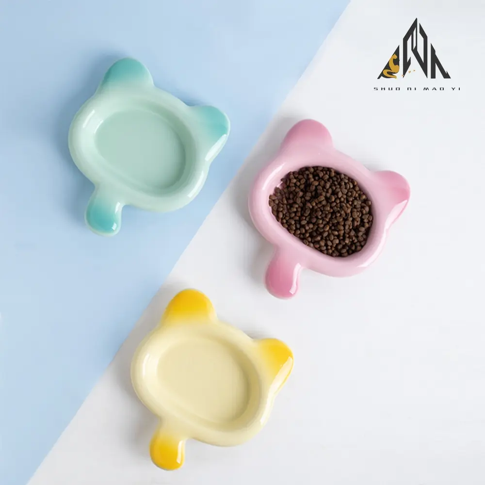 Cat Bowl Set, Feeder, Feeding, Ceramic Snack Plates, Anti--Chin Design, Non-Slip Base, Durable & Easy Clean, Perfect for Cats & Kittens