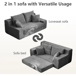 2-in-1 Convertible Loveseat Sofa Bed, Corduroy Fabric Couch, Small Space Apartment Sofa for Living Room, Couples Couch