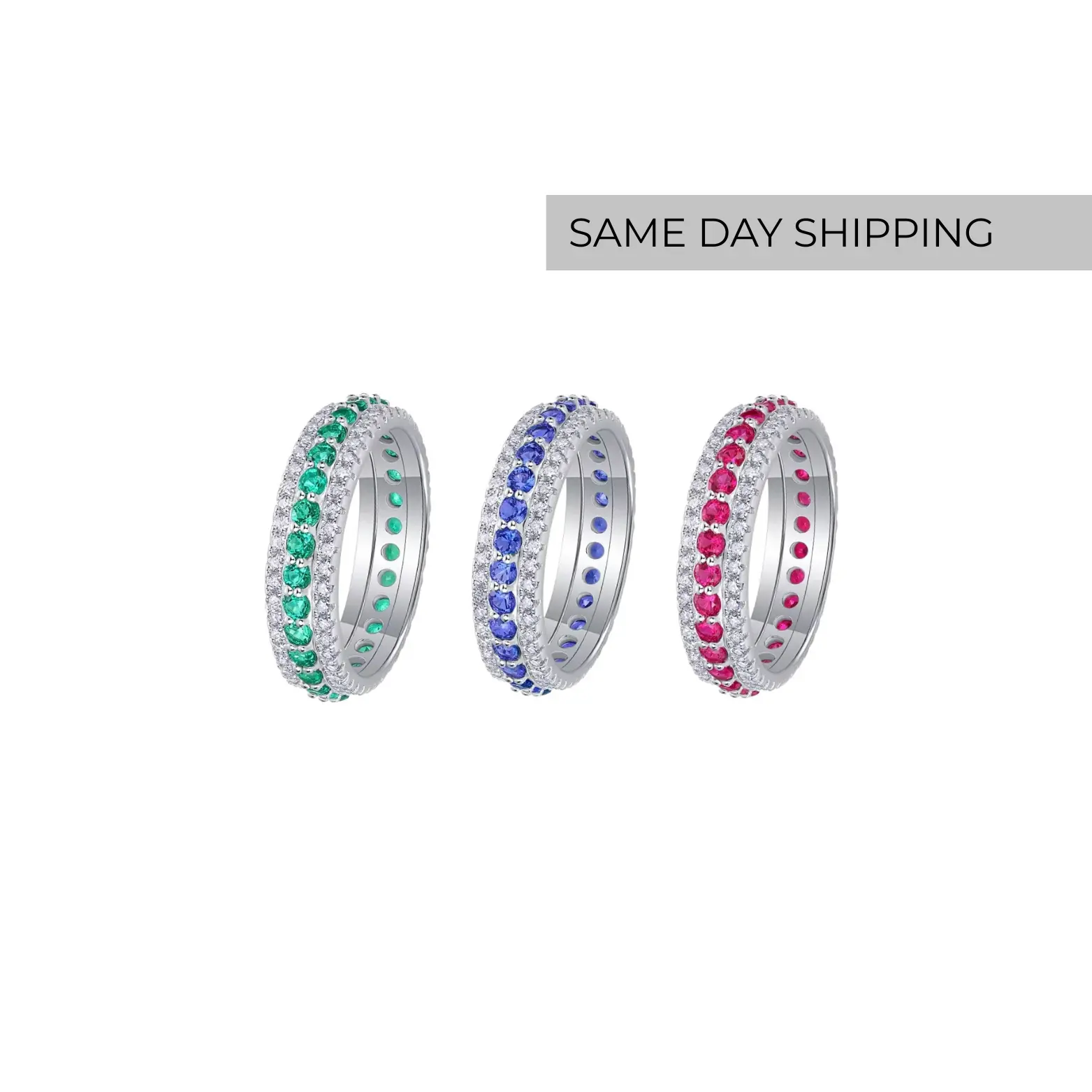 Lab Emerald/ Sapphire/ Ruby Eternity Ring