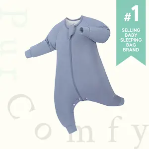 PurComfy Bamboo Sleep Sack Cozy Baby Long Sleeve with Feet 1.0TOG Premium Soft Wearable Sleepwear 2-Way Safe Zipper Pajamas for 0-4 Years