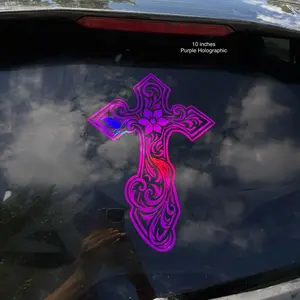 Leather tooled Cross Decal - Customizable for Cars, Trucks, SUVs, Glass Doors, Windows, Fridges - Available in Multiple Colors Vehicle Exterior Decoration Vinyl Decals Christian