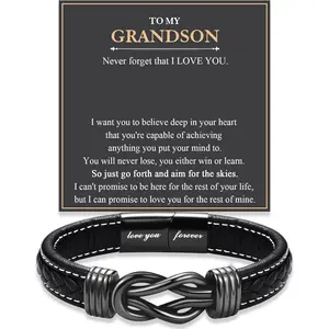 Love You Forever Leather Bracelet Gifts for Men Him Teen Boys, To My Brother Son Grandson Nephew Friend Dad Husband Christmas Birthday Valentines Fathers Day Graduation Back to School Gifts