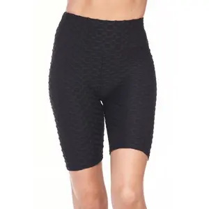 Kylie Scrunch Butt Anti Cellulite Honeycomb Texture Biker Shorts Black