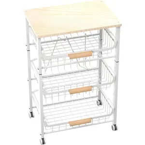 4-Layer Fruit Basket Kitchen Food Storage Organizer and Storage Rack, Stackable Storage cart with Desktop, Hollow Metal Storage Basket