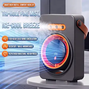 Cordless Lithium Ion USB-Type-C Charging Portable Spray Fan with Handle - Adjustable 5-Gear 100-Level Wind Speed, 2-in-1 Blowing & Humidification, Desktop Air Circulation, Batteries-Powered Cooling Solutions for Home, Office