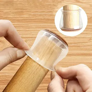 Silicone Chair Leg Protector, 12/24pcs Transparent Round Table Base Cover, Non-slip Felt Pad for Floor Protection, Home Care Supplies