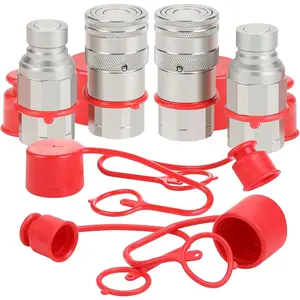 2PCS 1/2’’ NPT Flat Face Hydraulic Couplers, Bobcat Skid Steer Quick Connect Fittings with 4PCS Dust Covers