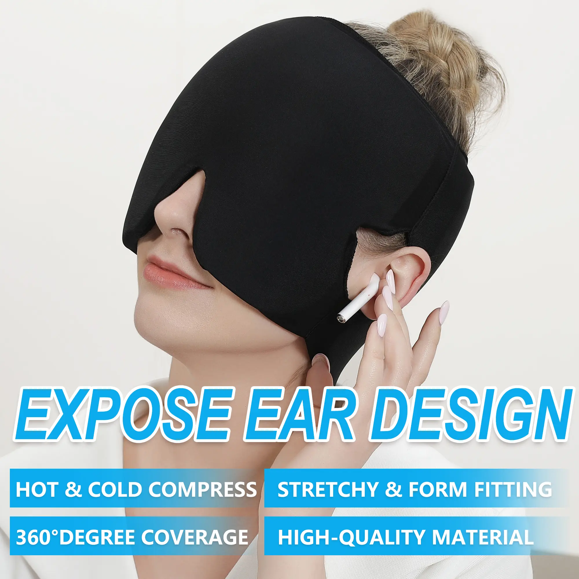 Soothing Gel Head Wrap for Migraine Pain Relief - Lightweight Hot/Cold Therapy Cap with Ear Openings for Headaches & Sinus, Heat/Cool