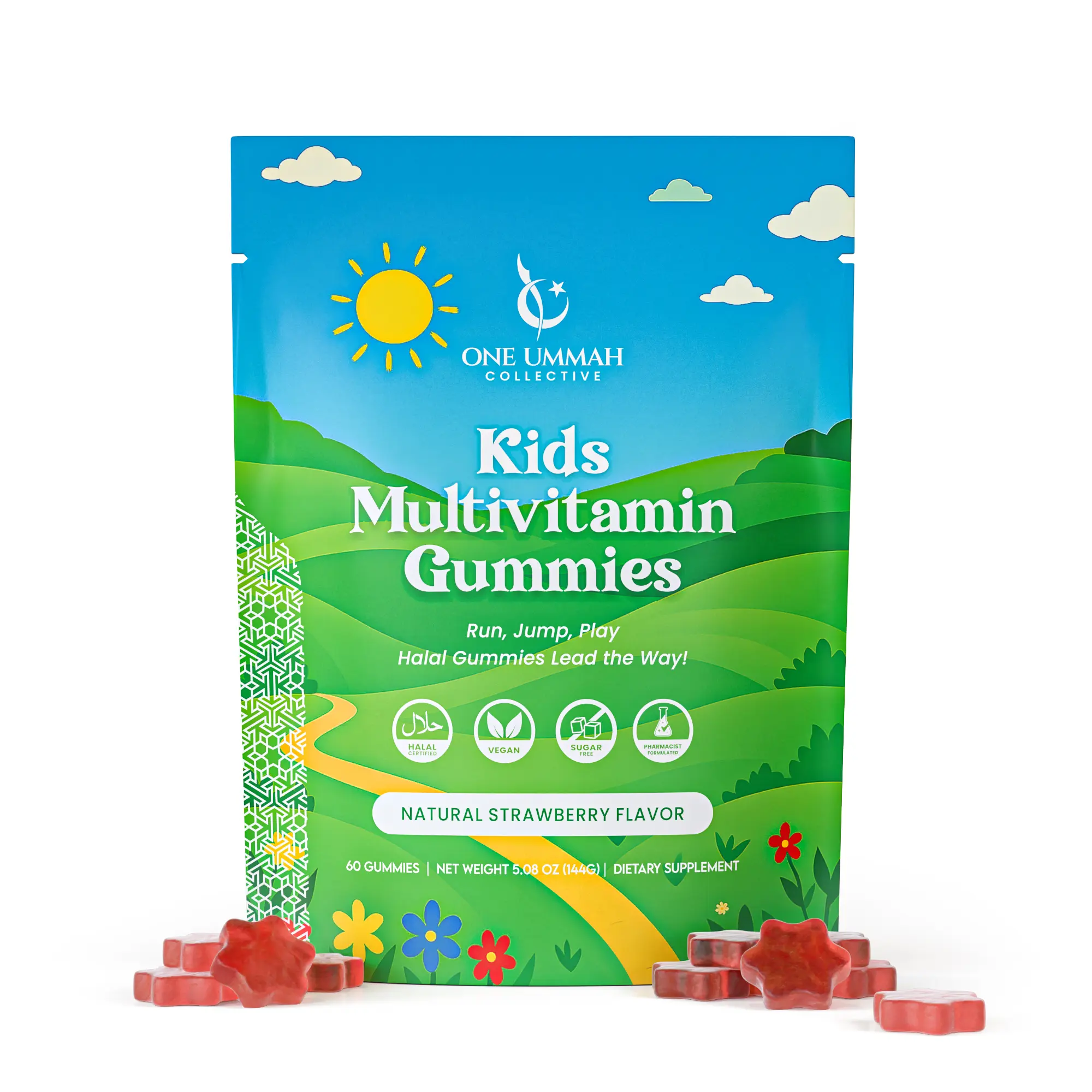 Halal Certified Kids Multivitamin Gummies - Sugar Free, Easy Digestion & High Absorption - Packed with Essential Nutrients, Folate & Biotin for Energy, Growth, and Wellness - Tasty 60 ct Gummy, Zinc, Strawberry