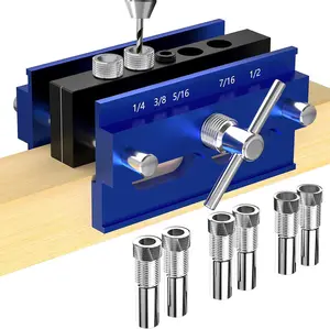 Self Centering Dowel Jig Kit – Adjustable Woodworking Drill Guide with 6 Drill Bushings for Straight Holes, Precision Doweling Tool