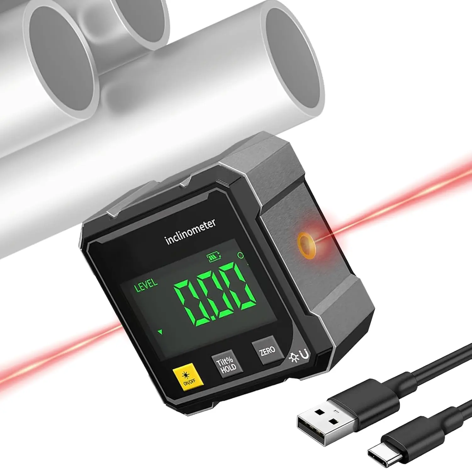 Portable Digital Angle Finder with Electronic Laser, 4-Side Magnetic Angle Gauge for Woodworking Measuring
