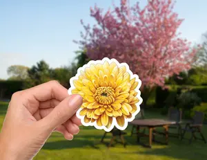 Sunny Yellow Chrysanthemum - 2 Inch Waterproof Vinyl Sticker