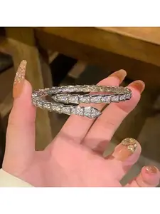 Versatile European and American bracelet with snake shaped opening, simple and niche popular bracelet, starry sky with diamond inlay, fashionable and high-end feeling bracelet, ring, set, gift giving, Valentine's Day, party, daily, elegant, shiny