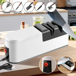 Professional 4-Slot USB Quick Sharp Electric Knife Sharpener 3-Speed Compact Electric Blade Sharpener Easy-to-Clean Non-Slip BaseIdeal for Home Cooking, Knives & Scissors for Rough Sharpening, Repair