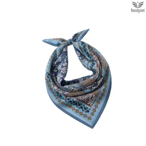 100% Mulberry Silk Geometric Floral Women’s Square Scarf – Genuine Silk, Double Satin Finish, Distinctive Artistic Decorative Necktie