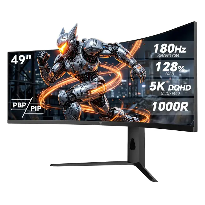 Ktc 49" Ultrawide Curved Gaming Monitor, Computer Desk Monitor, 5120x1440 DQHD, 180Hz, 32:9 Ratio, HDR 400, 90W Type-C HDMI DP Ports, RGB Light, 5W Speakers, Adaptive Sync, Tilt-Swivel Height Adjustment, Model H49S66