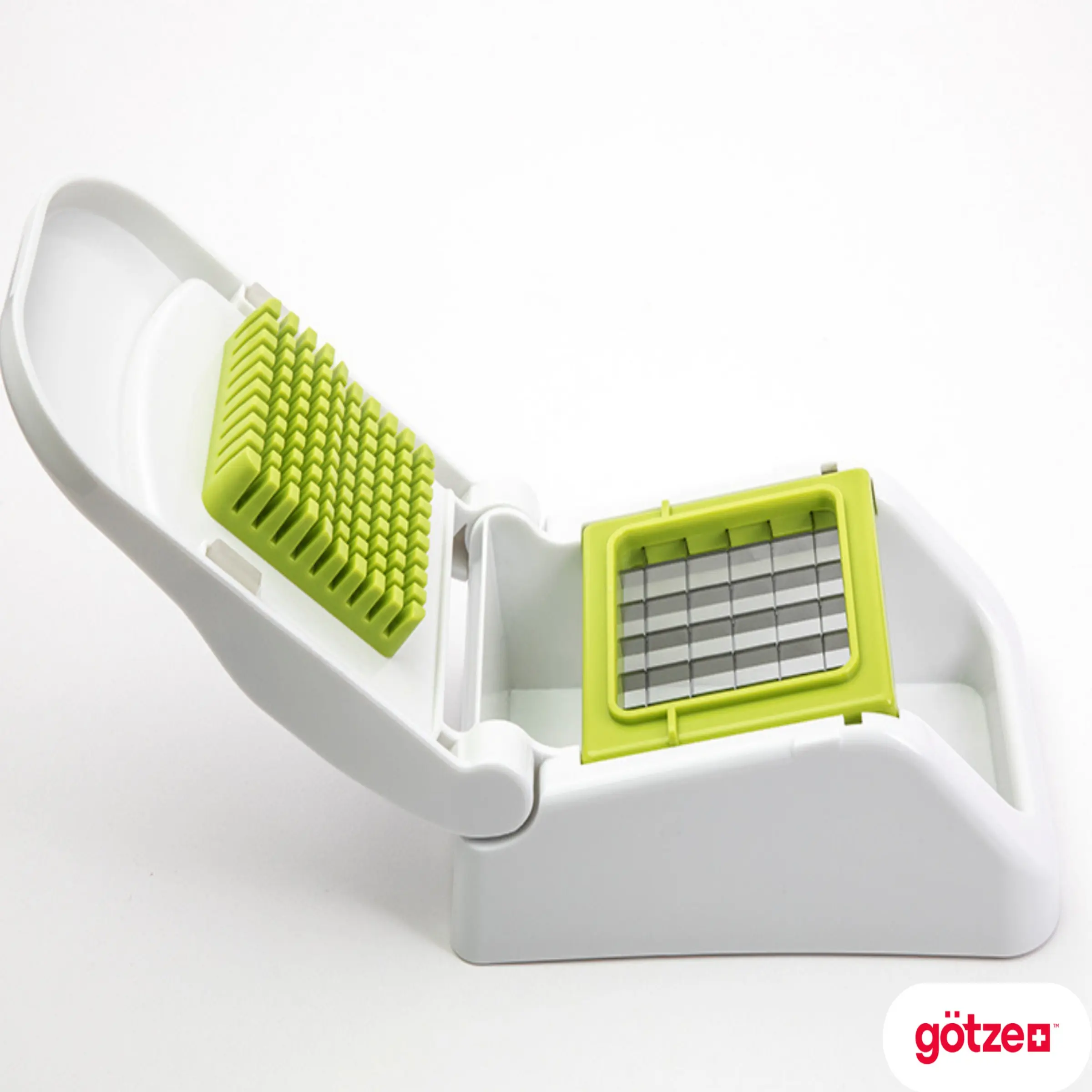 Fresh Cut Dicer by Gotze – Compact 2-Blade Ergonomic Chopper for Dicing & Julienne | Easy-Clean, Detachable Design with Cleaning Brush