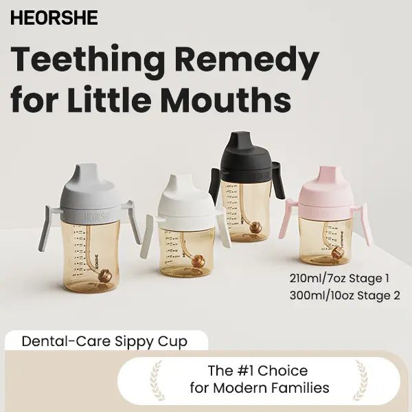HEORSHE Dental-Care Sippy Cup 7oz/10oz PPSU Baby Water Bottle, Anti-Colic Weighted Straw Cup with Dual-Ventsw Cup,Dental Care Teat Design & Dual Anti-Colic Vents, Easy Grip Handles, Leakproof Transition Cup for 6-9M+ Infants Toddlers，Wide-Neck Easy Clean