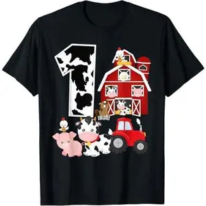 Farm Barnyard Theme Pig Cow Horse 1st Birthday 1 Yrs Old T-Shirt