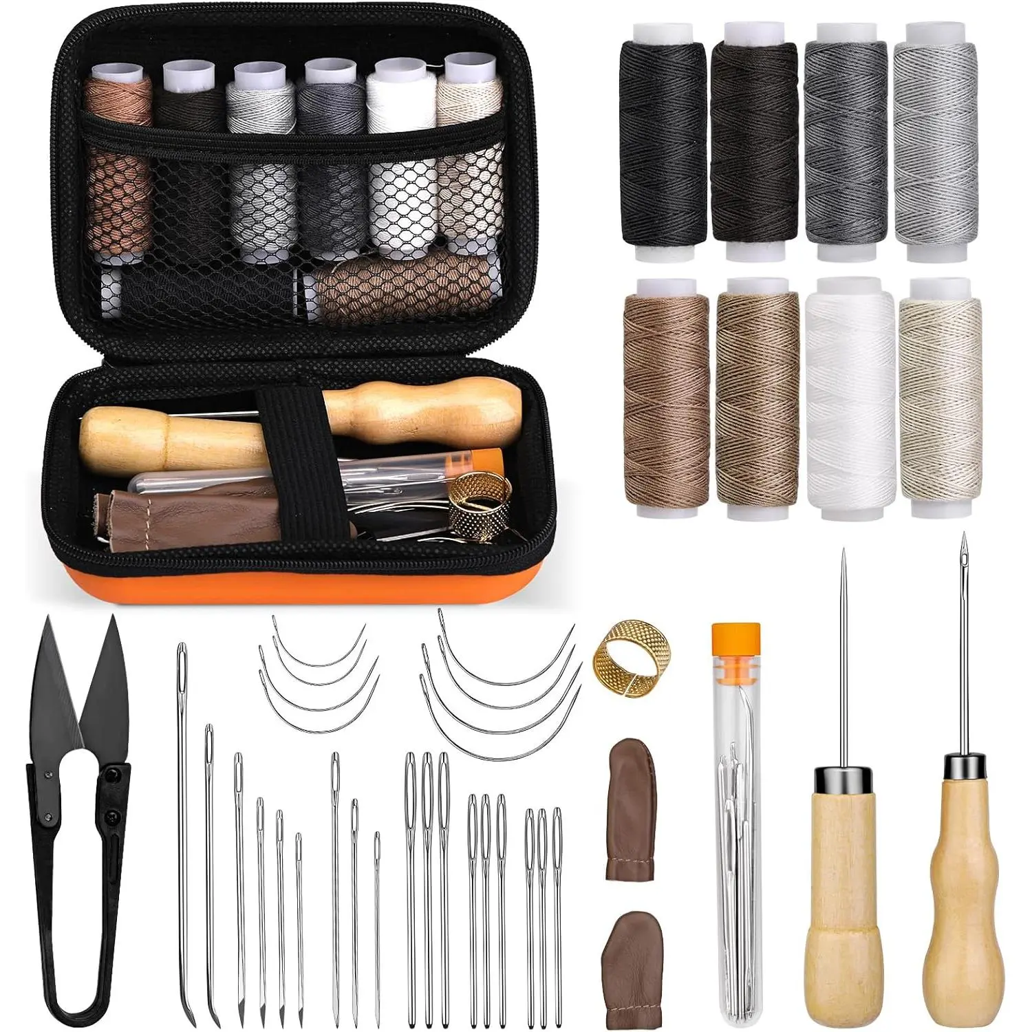 40 count Upholstery Repair Sewing Kit, Leather Heavy Duty Sewing Kit, Leather Working Kit with 8 Upholstery Thread, Sewing Upholstery ,  and Thread Kit for Carseat, Backpack, Shoes