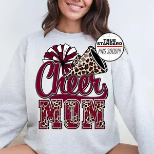 Cheering Mom Shirt, Leopard Maroon Cheer Poms & Megaphone Sweatshirt, Gift for Mother
