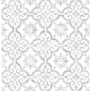 NextWall Lillian August Faux Porto Tile Peel and Stick Wallpaper Gray