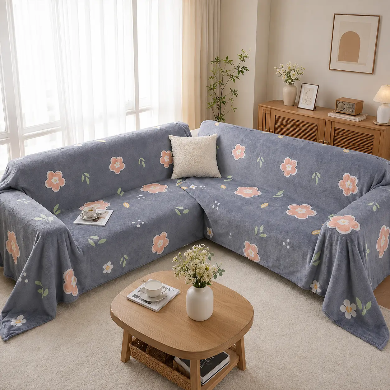 Soft Sofa Cover Blanket, Floral Flannel Couch Throw for Sofa, Loveseat and Living Room Furniture