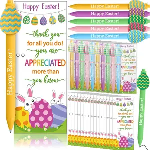 50 Sets Easter Gifts Bulk  Employee Appreciation Gifts Easter Ballpoint Pens with Cards Easter Basket Stuffers Easter Gifts for Coworkers Teachers Students Spring Party Favors Office Supplies