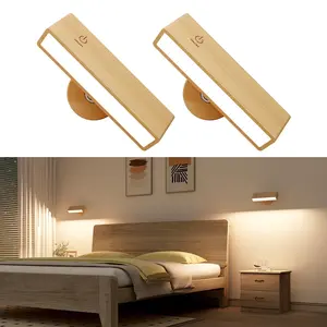 Natural Solid Wood Bedside Reading Lamp, Modern Design, Adjustable Color Temperature, Magnetic Mount, Remote Control, Rechargeable Wall Mounted LED Night Light, Portable 360° Rotatable Wall Lamp for Bedroom, Living Room, Cabinet, Decorative Wall Light