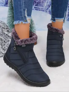 Women's Winter Fleece Lined Snow Boots, Anti-Slip Warm Short Boots with Side Zipper, Outdoor Cotton Shoes for Cold Weather, Casual Warm Boots
