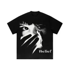 Men's Y2K Style Soft Comfortable Casual T-shirt Bold Portrait Belief Graphic Print Crew Neck Short Sleeve Black Top