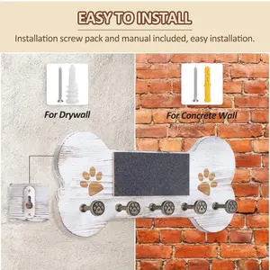 Dog Paw-Shaped Key Hook & Leash Holder Rack - Stylish Wooden Wall Mount with Chalkboard - Easy Install for Drywall & Concrete - Perfect for Organizing Keys & Dog Leashes Decor Accessory Installation Pack