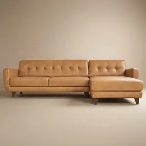 Cassie Tan Leather Sectional Sofa Right Facing Chaise
