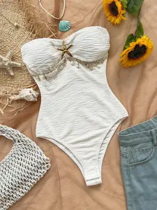 Women's Plain Backless Halter Top with Shell Pendant Decoration, Tight-Fitting Beach Vacation, Perfect for Dates