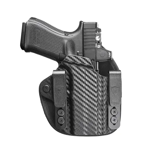 WARRIORLAND Universal Hybrid Carbon Fiber & Leather Holster with Suede Slide Guard, Belt Clip, Breathable Design - Durable Hunting Accessory for Men, Fits Over 100+ Models (G17 G19, Taurus G2C G3C, Etc.), No Light/Laser Fit, For Daily Use