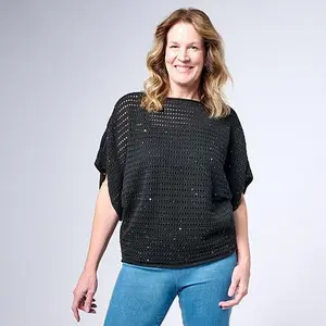 Jaclyn Smith Pullover Kimono Sweater with Sequin Detail
