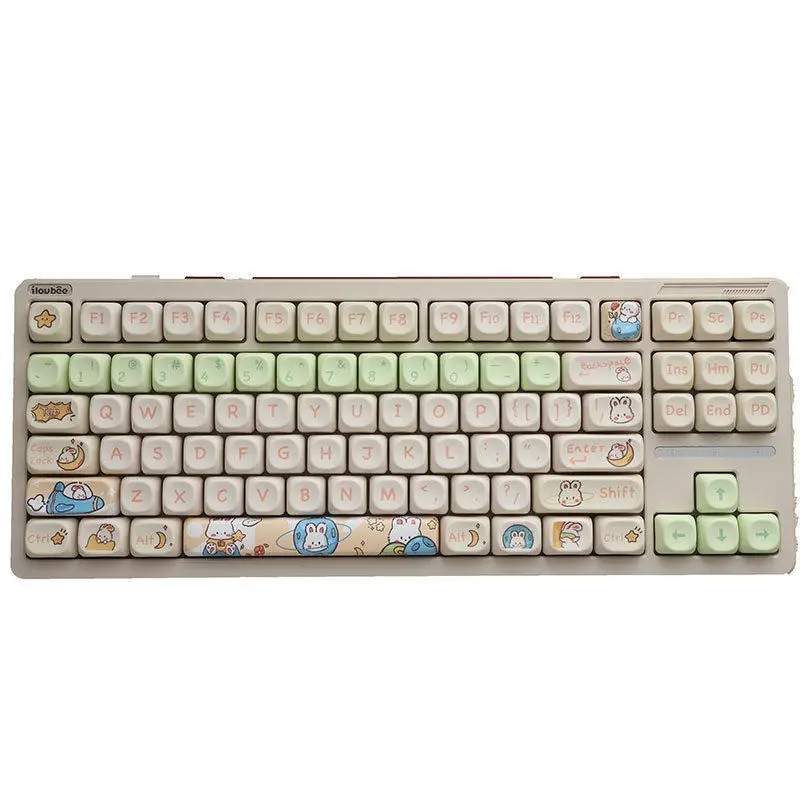 130+ Key Space Rabbit Theme Visual Appeal Pbt Keycaps, Dye Sublimation Process, Moa Profile, Compatible with Mx Axis, for 61/64/68/87/96/104/108 Keyboards