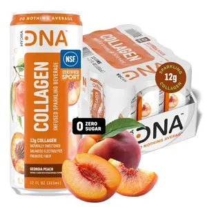 HYDRADNA- Sparkling Liquid Collagen Protein Water Drink Balanced Nutrients for Wellness - Sugar-Free - Keto-Friendly - No Gluten (12 Pack) Georgia Peach