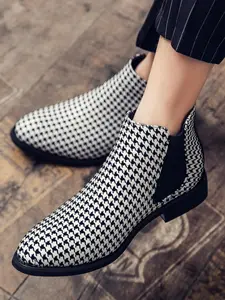 Men's Fashionable Houndstooth Pattern Chelsea Boots, 2024 New Style Casual Comfortable Boots for Daily Wear, Fashion Shoes for Party, Daily Clothing Decor