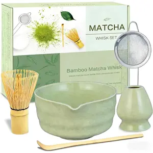 Matcha Whisk Set, Ceramic Matcha Bowl with Spout,  Whisk, Chasen Holder, Sifter, Traditional Scoop, Complete  Making Kit for Matcha Lovers, Beginner Starter Gifts for Women Men